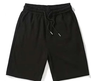 Shorts Bermuda en Coton Noir Uni pour Homme, Taille Mi-Haute avec Cordon de Serrage, Décontracté, Respirant, en Maille - Product Image 1