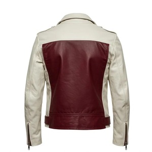 Chaqueta de Motociclista Estilo Café Racer para Hombre – Chaqueta de Cuero Retro Blanca y Borgoña, Prenda Exterior de Moda Bicolor Estilo Vintage de los 80 - Product Image 2