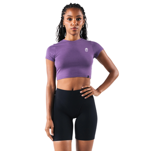 Camiseta Corta para Mujer, Color Morado Fotón, Suave y Elástica, Manga Corta, para Gimnasio, Yoga, Entrenamiento - Product Image 1