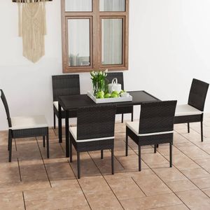 Ensemble de salle à manger en polyrotin noir avec structure en acier thermolaqué et plateau en verre pour jardin - Product Image 1