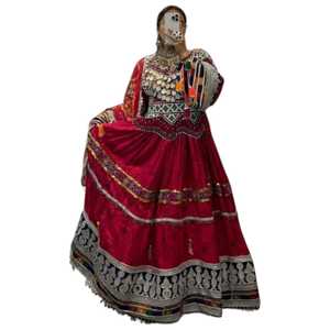 Red Afghan Kuchi Embroidered Bohemian <b>Dress</b> Mirror Work Long Sleeve High Neck Floor Length Vintage <b>Wedding</b> <b>Dresses</b> Gown Style - Product Image 1