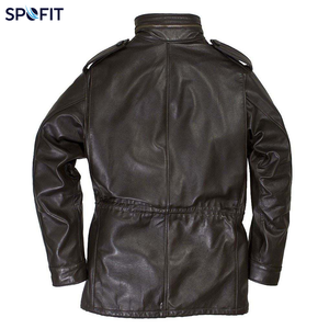 Veste d'hiver décontractée pour homme en cuir de vache véritable, noire, col montant, fermeture éclair, à capuche, matelassée, grande taille, en cuir véritable - Product Image 2