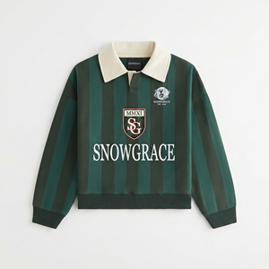 Veste de rugby rayée Snowgrace à manches longues avec logo brodé, col rabattu, coupe classique, vêtements unisexes pour adultes - Product Image 1