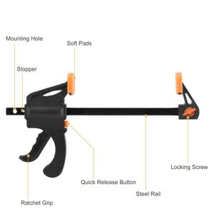 2 Abrazaderas de Sujeción Rápida con Trinquete para Carpintería, Bricolaje, Trabajos en Madera, Abrazadera Tipo F - Product Image 3