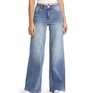 Jean taille haute standard bleu pas cher en tissu de qualité pour femme, pantalon fin en denim pour femme, idéal pour l'automne - Product Image 3