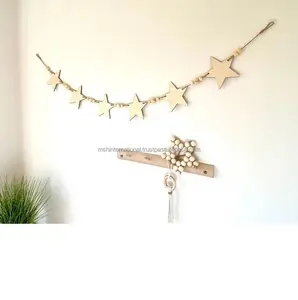 लकड़ी के स्टार और मनका माला नर्सरी सजावट दीवार hangin आभूषण धातु क्रिसमस दीवार के पर्दे