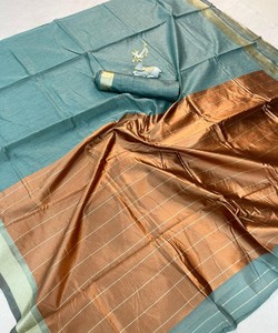 Sari de Algodón con Tejido de Lujo, Sin Coser, Precio al por Mayor, Prenda Étnica 85006, Color Menta - Product Image 5
