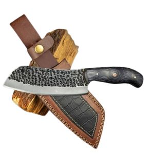 Cuchillos de carnicero profesionales tradicionales con hoja de corte rectangular ancha, mango de madera duradero y funda de cuero para carne - Product Image 2