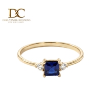 Anillo Étnico de Oro Sólido de 14 Quilates con Diamante Cultivado en Laboratorio y Zafiro Azul Real Cultivado en Laboratorio, Diseño Elegante, Joyería Fina para Mujer, Anillo de Boda