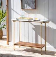 Table console à double étagère au design industriel moderne, en métal et marbre, avec revêtement en poudre, pour la maison, le bureau, le salon, la salle à manger