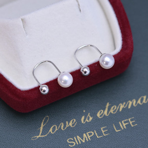 Zhuji Danshui <b>Long</b> S925 <b>Silver</b> Stud <b>Earrings</b> 4-6mm Round Strong Light Flawless Pearls Fully Inlaid Fashion Accessories - Product Image 4