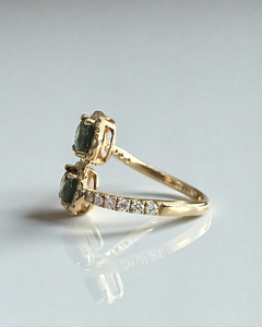 Bague Halo en Or Massif 14 carats avec Deux Pierres, Saphir Naturel Teal Taille Ovale et Diamant de Laboratoire Certifié IGI, Classique pour Fiançailles et Mariage - Product Image 2