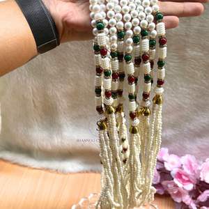 Collares de Moti Mala blancos hechos a mano para bodas y fiestas, conjuntos de mini Moti Mala Barat Sawagat de 12 piezas, collares de diseñador Moti Mala. - Product Image 3
