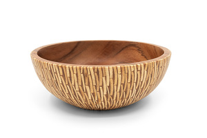 Tazón de Madera de Acacia Suar Hecho a Mano y Ecológico con Incrustaciones de Cáscara de Coco Blanca de 30 cm x 25 cm, Tazón para Servir de Grado Alimenticio de Bali - Product Image 4
