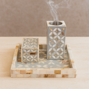 Luxury Mother of Pearl Inlay Wooden Tray with Decorative Storage Box and Bakhoor Burner for Home Decor Gifts - Product Image 5