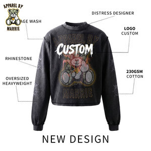 Sudadera de Algodón Grueso con Lavado Ácido de Alta Calidad para Hombre, OEM, Marca Privada, Cuello Redondo, Venta al por Mayor, Ropa Urbana - Product Image 4