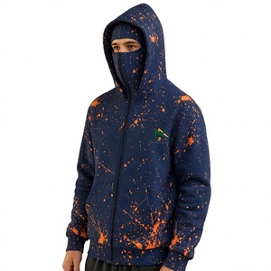 NEXTEX Unisex Paint Splatter Zip Up Hoodie Navy Orange Ninja <b>Face</b> <b>Mask</b> Hooded - Product Image 2