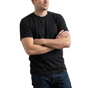 T-shirt décontracté noir à manches courtes et col rond pour homme, coupe classique, 100 % coton, couleur unie, jersey tricoté, teint uni 2027 - Product Image 2