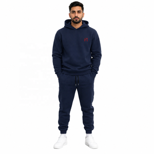 Patch Sleeve Hoodies with Jogger Set in Heavy Fleece Sweatshirts Drop Shoulder <b>Tracksuit</b> Warm Winter Streetwear for B2B Bulk OEM - Product Image 1