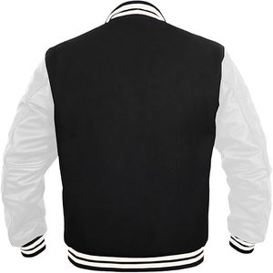 Veste universitaire pour homme, noir et blanc, manches contrastées, coupe classique, boutons sur le devant, col rabattu, style décontracté, vêtement d'automne - Product Image 2