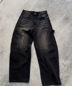 Vaqueros de mezclilla de cintura alta, pierna ancha, color liso, estilo casual, desgastados, de algodón, corte holgado, para otoño y primavera - Product Image 3