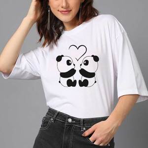 Camiseta con estampado de panda para mujer, manga tres cuartos, corte holgado, cuello redondo, 100% algodón, transpirable, estilo para todas las estaciones - Product Image 6