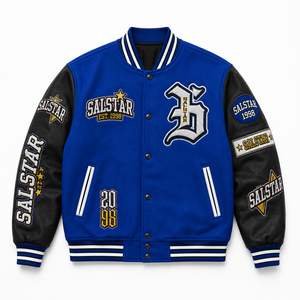 Custom Varsity <b>Jacket</b> Men’s Blue Black <b>Baseball</b> <b>Bomber</b> <b>Jacket</b> Embroidered Letterman <b>Jacket</b> OEM Private Label Streetwear - Product Image 1