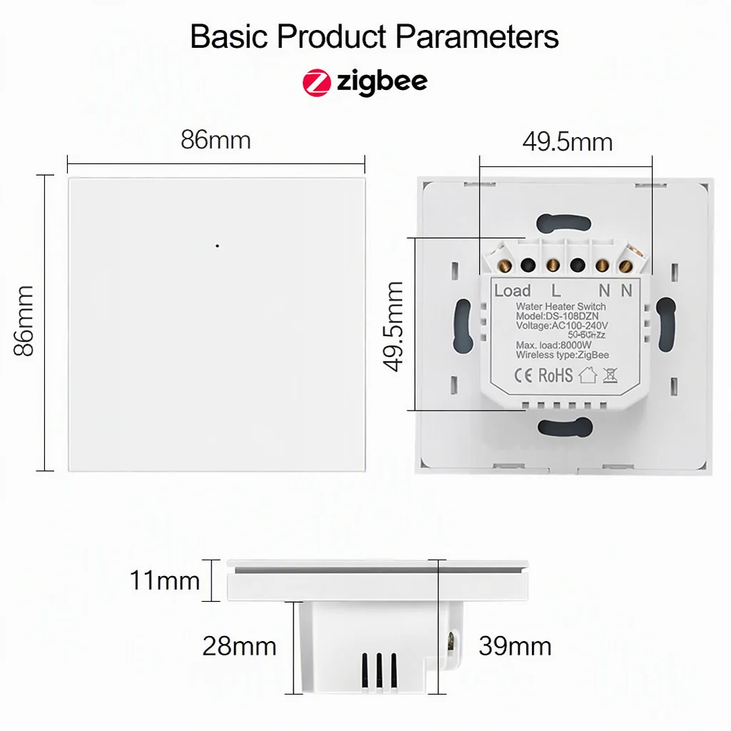 ZigBee Smart Water Heater Switch Tuya Voice Control Wall Switch 20A 4000W 40A 8000W EU UK Standard for Alexa Google Home · image 3