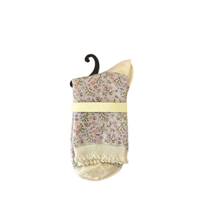 ถุงเท้าลายดอกไม้สีม่วง ถุงเท้ายาวปานกลางสำหรับเด็ก สไตล์ฤดูใบไม้ร่วง ถุงเท้ายาวปานกลางโบว์สีขาวน่ารัก สไตล์วินเทจหวาน - Product Image 3