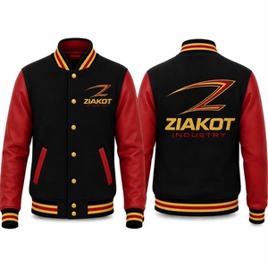 Chaqueta Varsity para Hombre ZIAKOT, Negra, Gris y Roja con Estampado de Letras, Casual, Cuello Camisero, Manga de Cuero PU, Corte Regular - Product Image 3
