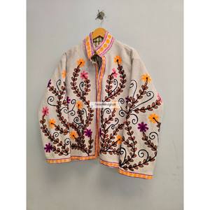 Veste brodée de fleurs, manteau 100% coton et laine avec doublure intérieure en coton, veste bohème chic, manteau pour femme - Product Image 4