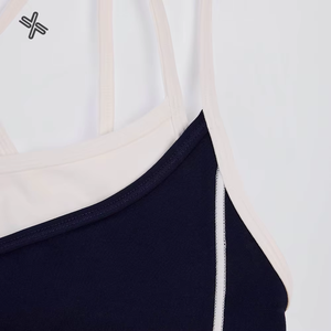 Soutien-gorge de sport sans coutures pour femme, bretelles croisées, encolure dégagée, bordure contrastante, respirant, pour yoga et entraînement, maintien moyen - Product Image 2