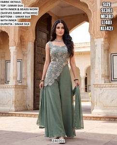 Traje Salwar de Seda Gris Bordado con Cuentas, Largo hasta el Suelo, Conjunto Tradicional de Fiesta para Mujer, Dupatta Bhandhani de Secado Rápido - Product Image 2