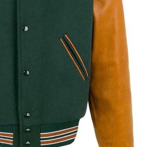 Chaqueta Varsity Verde para Hombre con Mangas de Cuero Marrón, Corte Regular, Cuello Camisero, Ropa Casual de Otoño - Product Image 4