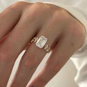 Cluster 3.01 CT Emerald Cut Diamond <b>Tree</b> <b>Branch</b> Band Ring Lab Grown 14K Solid Gold Wedding Engagement Gift For Partner - Product Image 2