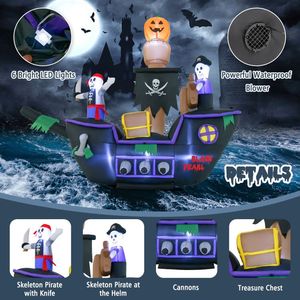 Barco Pirata Inflable de 7 Pies de Largo con Luces LED Decorativas y Ventilador para Decoraciones de Jardín en Exteriores para Halloween - Product Image 5
