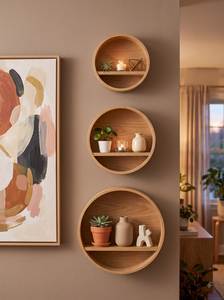 Étagère murale flottante moderne en bois, éclairée, pour l'agencement des objets dans le salon ou la chambre à coucher - Product Image 4