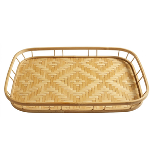 Plateau en rotin tressé chic, planche de service en bois pour la décoration d'appartements modernes, accessoire de rangement élégant pour le salon - Product Image 1