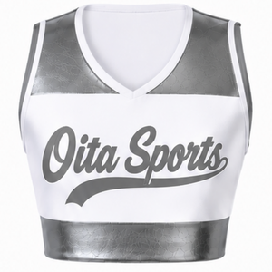 Maillot de cheerleading sans manches sublimé blanc et gris, tenue de sport athlétique pour l'entraînement, la performance et la compétition - Product Image 1