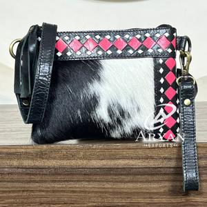 Sac bandoulière en cuir de vachette artisanal Western 2026, motif à carreaux, mini sac à bandoulière tendance avec dragonne pour femme - Product Image 1