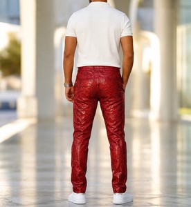 Pantalon en cuir gaufré serpent pour homme, pantalon en cuir imprimé serpent, pantalon gaufré coupe slim à jambe affinée, pantalon homme - Product Image 6