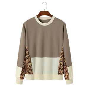 เสื้อสเวตเชิ้ตคอกลมทรงโอเวอร์ไซส์สำหรับผู้ชาย ทรงปกติ ลายเพสลีย์ ตกแต่งด้วยผ้าถัก ผ้าฝ้าย สวมใส่สบายๆ สำหรับฤดูใบไม้ร่วง - Product Image 1