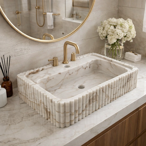 Luxury Calacatta Marble Eco-Friendly Agra Heritage Bathroom Sink Rectangular Natural Stone Vessel <b>Basin</b> Modern Vanity Wash <b>Basin</b> - Product Image 1