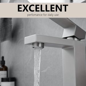 Rubinetto a cascata monocomando a 1 foro per lavabo con scarico a scomparsa, tubi di alimentazione, rubinetto per lavabo e piastra di copertura per bagno - Product Image 3