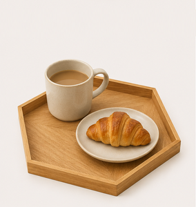 Bandeja de Servir Hexagonal Moderna y Ecológica de Madera de Roble con Diseño Geométrico de Marquetería, Acabado Natural Decorativo, para Bodas - Product Image 2