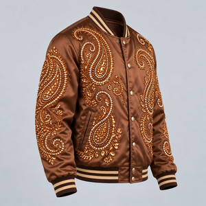 Chaqueta de Satén con Pedrería Premium para Hombre, Chaqueta Bomber Elegante con Cristales y Acabado Brillante para Moda Casual y Streetwear - Product Image 3