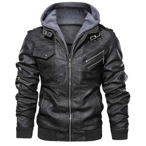 Chaqueta de Invierno para Hombre de Lona y Cuero Genuino con Bolsillos Delanteros con Cremallera, Impermeable y Transpirable, con Capucha - Product Image 5