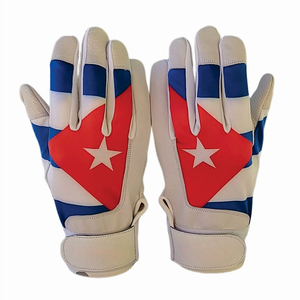 Gants de frappe en cuir avec design drapeau cubain, fermeture à boucle ambidextre, gants d'entraînement pour adultes, blanc et bleu, rembourrés pour le baseball - Product Image 1