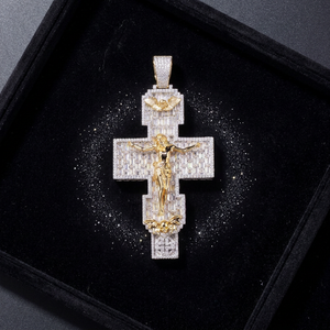 AMBER JEWELS T-101 Christian Cross Pendant Jesus <b>Angels</b> 14K Gold Plated Lab Grown Zircon Stone IGI Certified Religious <b>Charm</b> for - Product Image 1