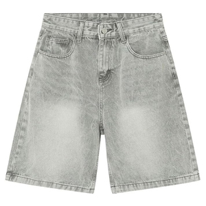 Shorts en jean délavé personnalisés avec logo, unisexe, style streetwear, coupe ample, vintage – Fournisseur - Product Image 1